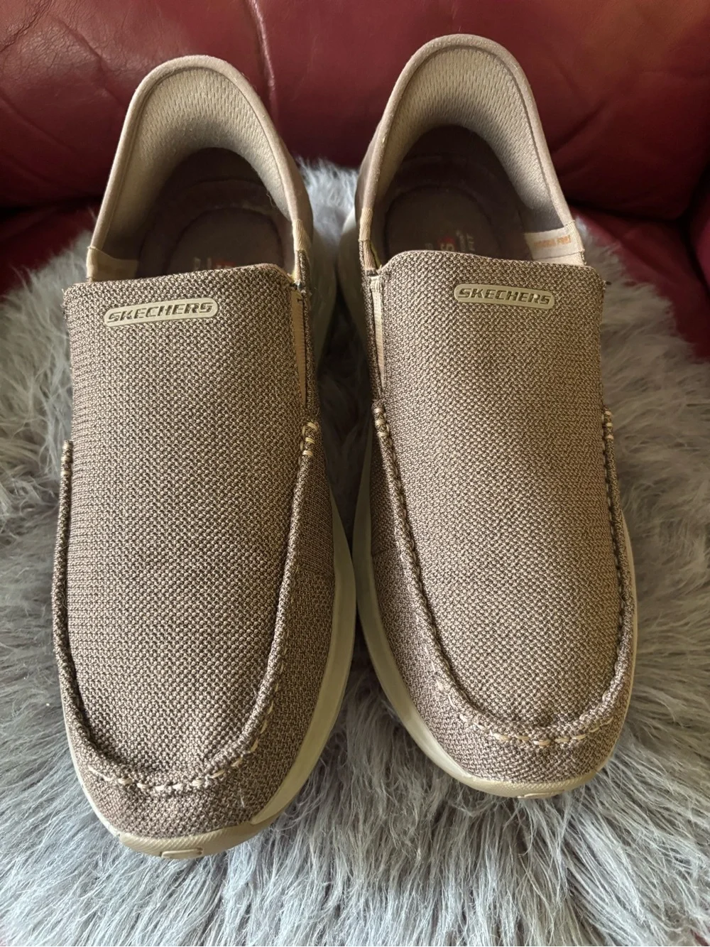 Skechers Men’s Slip-On Loafers in Light Brown Canvas